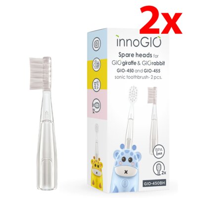Oryginalna końcówka szczoteczki INNOGIO GIO-450BH do szczoteczki GIOgiraffe/GIOrabbit/GIOpanda (2 szt.) (Delikatna dla zębów)