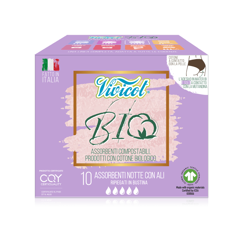 Vivicot Bio podpaski higieniczne ze skrzydełkami na noc, 10 szt.