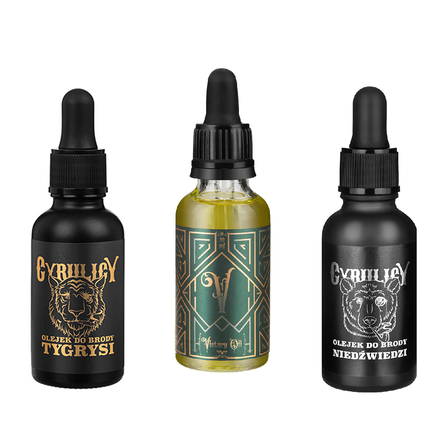 Cyrulicy Trzech Zwycięzców zestaw kosmetyków do brody: olejek Victory Oil, 30 ml + olejek Niedźwiedzi, 30 ml + olejek Tygrysi, 30 ml
