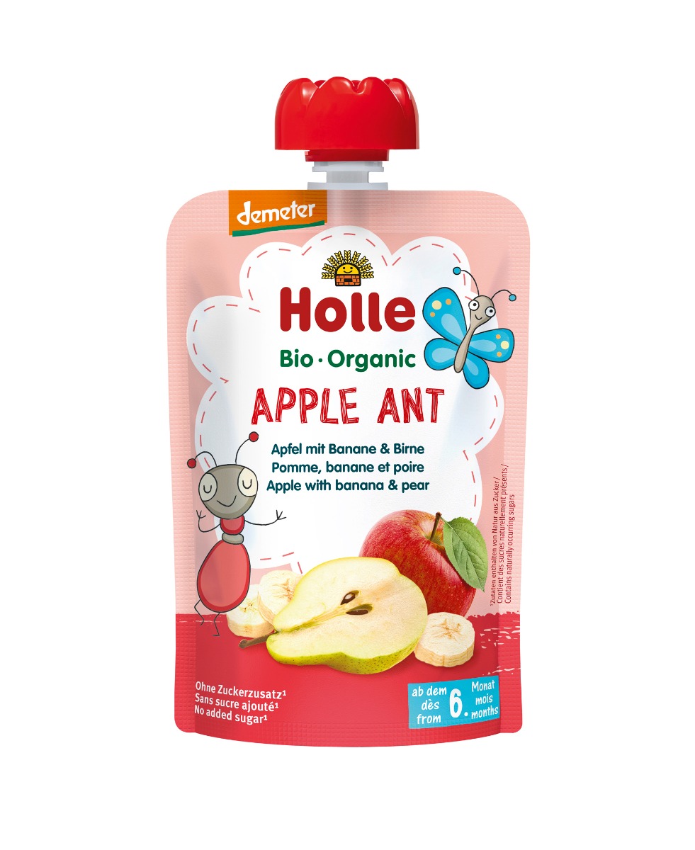 Holle BIO Demeter mus owocowy z jabłkiem bananem i gruszką Jabłkowa Mrówka, 100 g