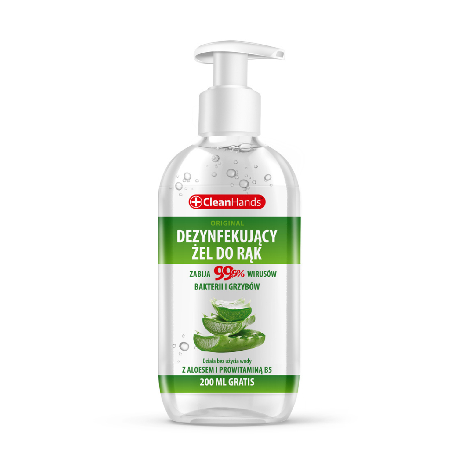 CleanHands Aloes antybakteryjny żel do rąk z aloesem i prowitaminą B5, 300 ml + 200 ml gratis