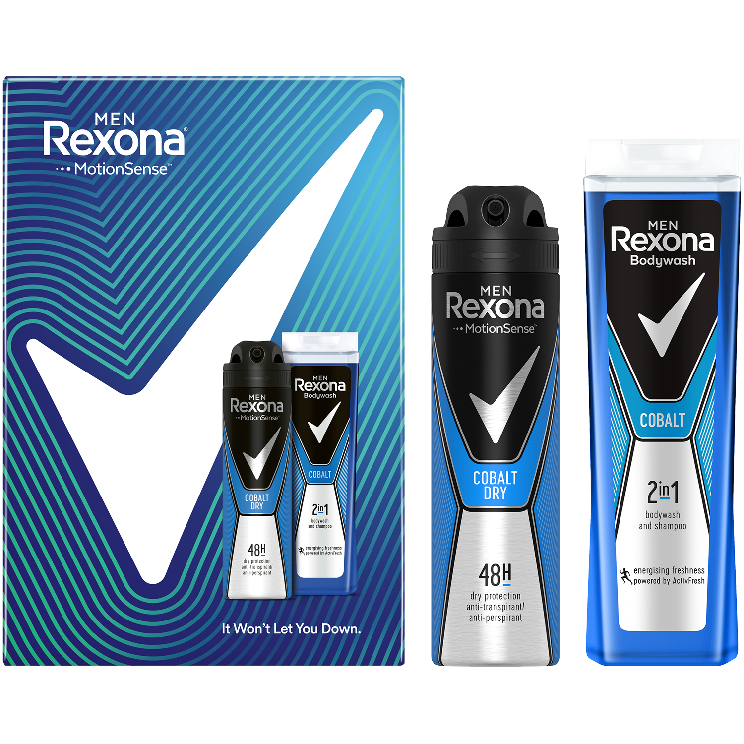 Rexona Cobalt zestaw: żel pod prysznic, 250 ml + dezodorant w sprayu, 150 ml