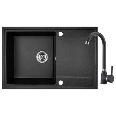 Zlewozmywak jednokomorowy z ociekaczem PYRAMIS Camea 1B1D L Czarny 50x79 + bateria + wkładka ociekowa + dozownik