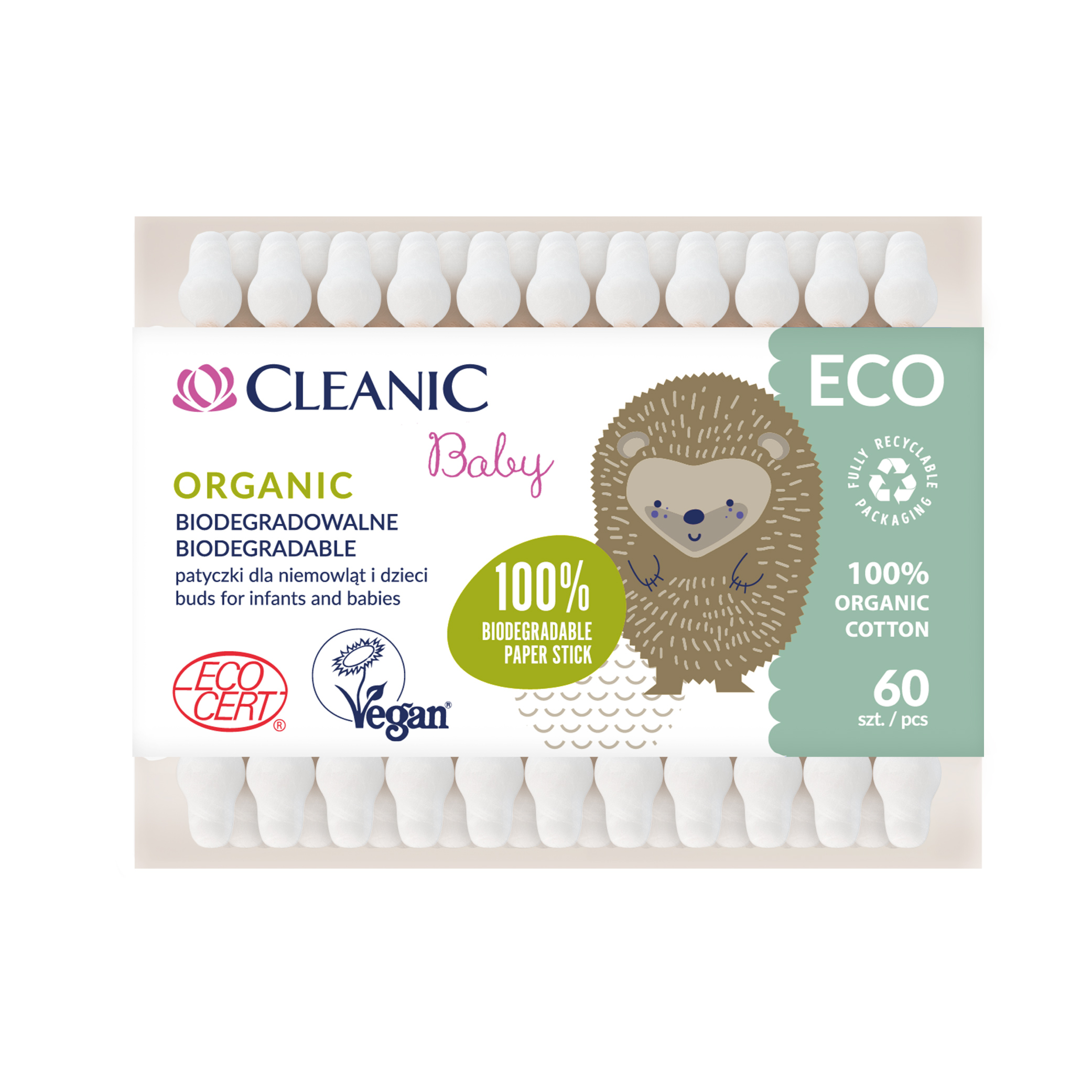 Cleanic Organic Baby patyczki higieniczne dla niemowląt i dzieci, 60 szt./1 opak.