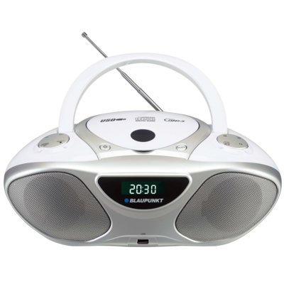 Radioodtwarzacz / Bombox BLAUPUNKT BB14WH Biały, Odtwarzacz CD, CD-R, CD-RW, Wejście USB/AUX, Tuner FM, Zasilanie Bateryjne