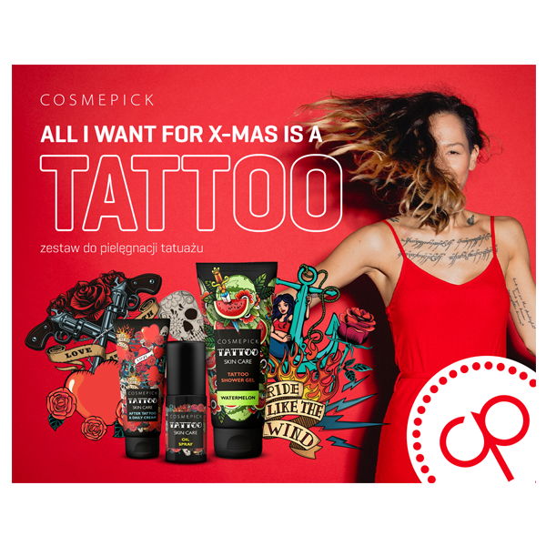 Cosmepick All I Want For X-Mass zestaw: krem do pielęgnacji tatuażu, 80 ml + olejek do pielęgnacji tatuażu, 50 ml + żel pod prysznic do skóry z tat...