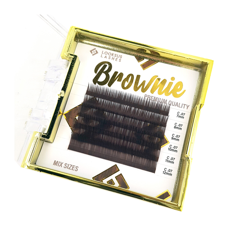 Looksus Lashes Brownie 0,07 Dark Chocolate brązowe rzęsy do przedłużania, skręt D, 10mm, 1 opak.