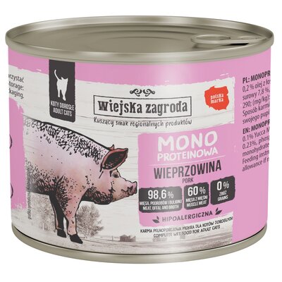 Karma dla kota WIEJSKA ZAGRODA Monobiałkowa Wieprzowina 200 g