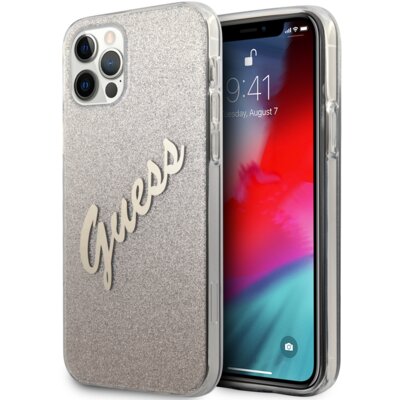 Etui GUESS Glitter Gradient Script do Apple iPhone 12/12 Pro Złoty