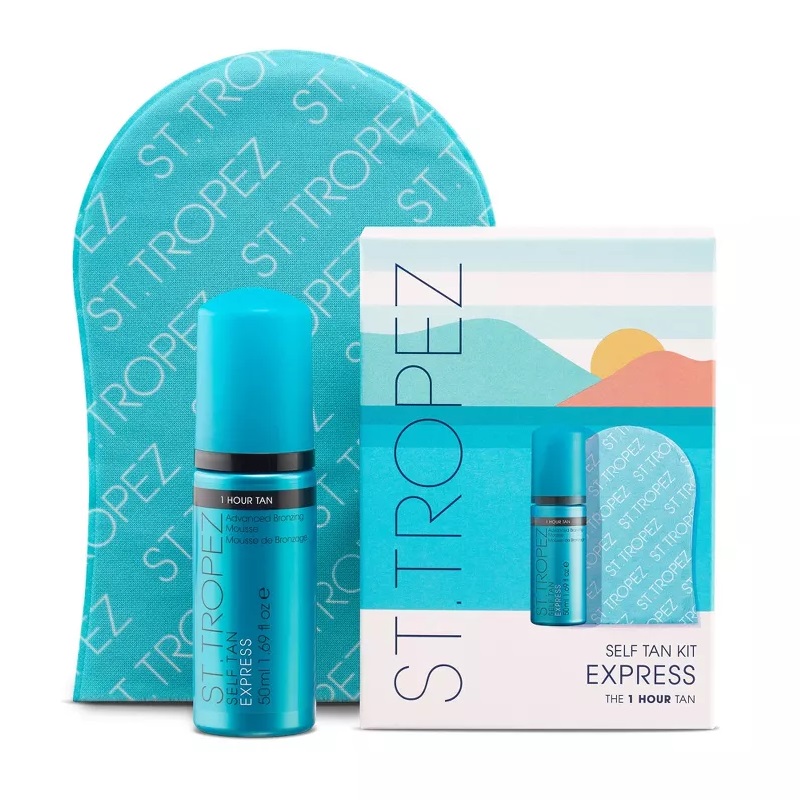 ST. TROPEZ Self Tan Express zestaw: ekspresowa samoopalająca pianka, 50 ml + rękawica, 1 szt.