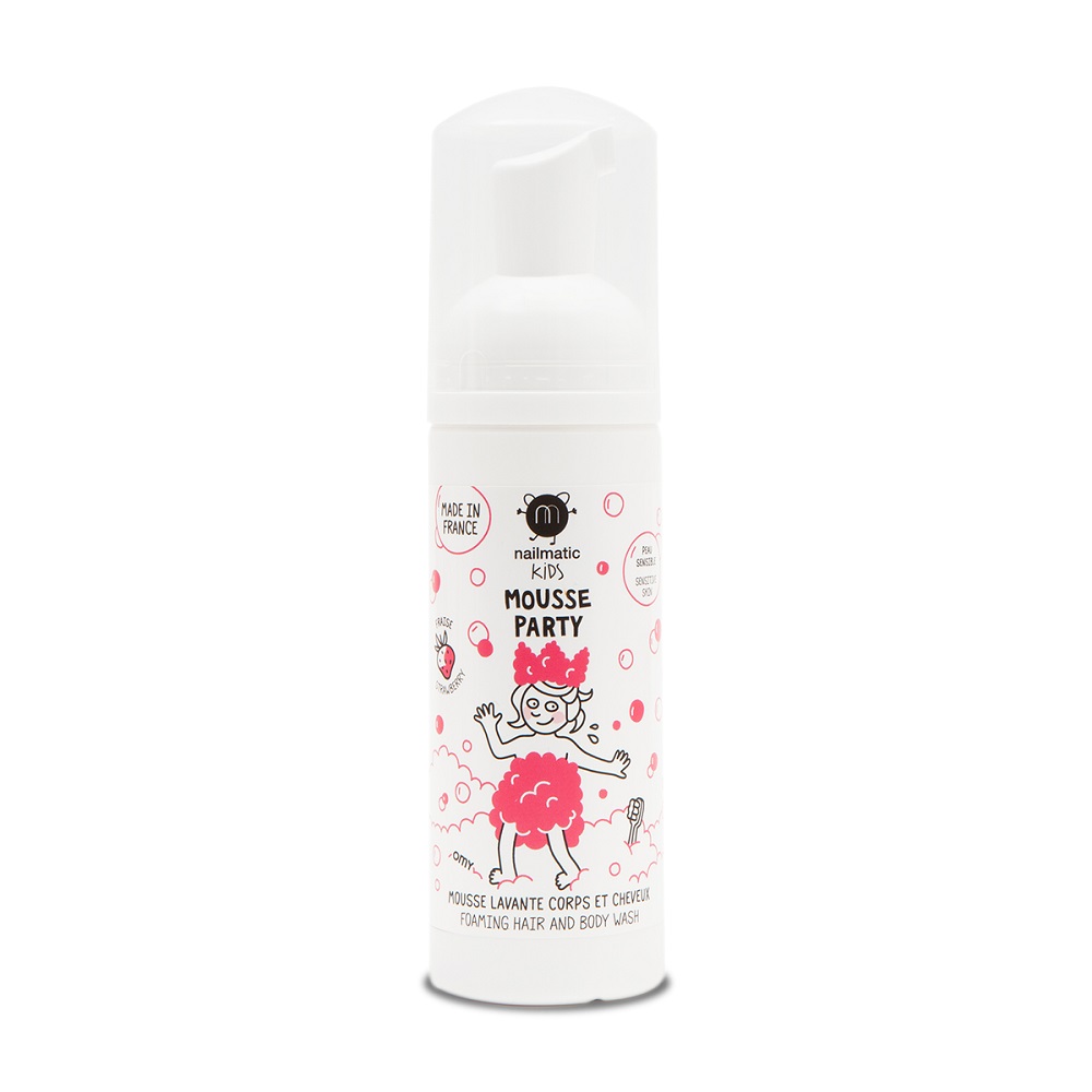 Nailmatic Kids Mousse Party mus do mycia ciała i włosów dla dzieci strawberry, 150 ml