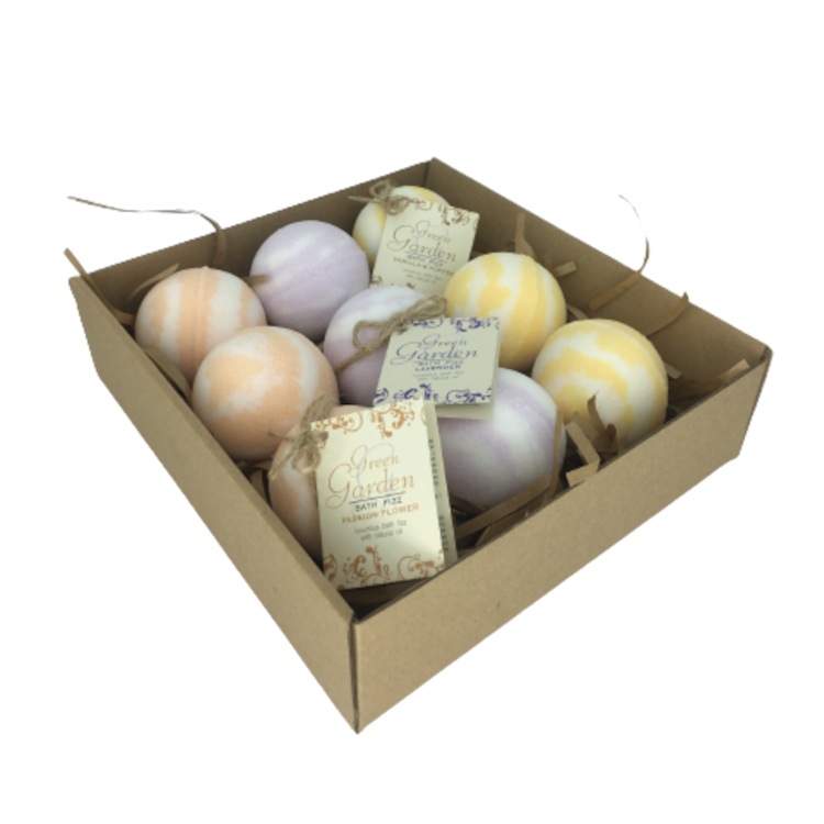 Green Garden zestaw: naturalne musujące kule do kąpieli, 9 szt./1 opak.