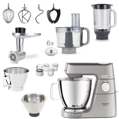 Robot kuchenny planetarny KENWOOD Titanium Chef Baker XL KVL85.704SI (2 misy) z wagą, malakserem i krajarką