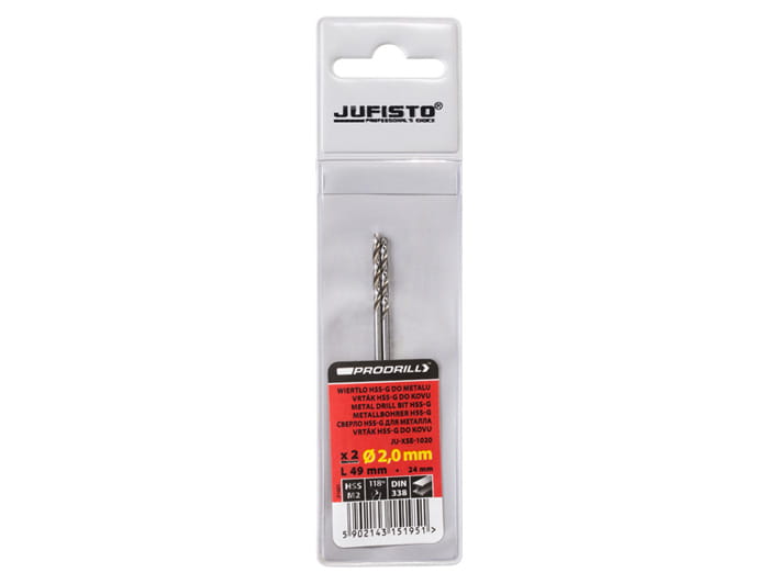 Wiertło do metalu HSS-G 2,0 x 49 mm (2 szt.) JUFISTO
