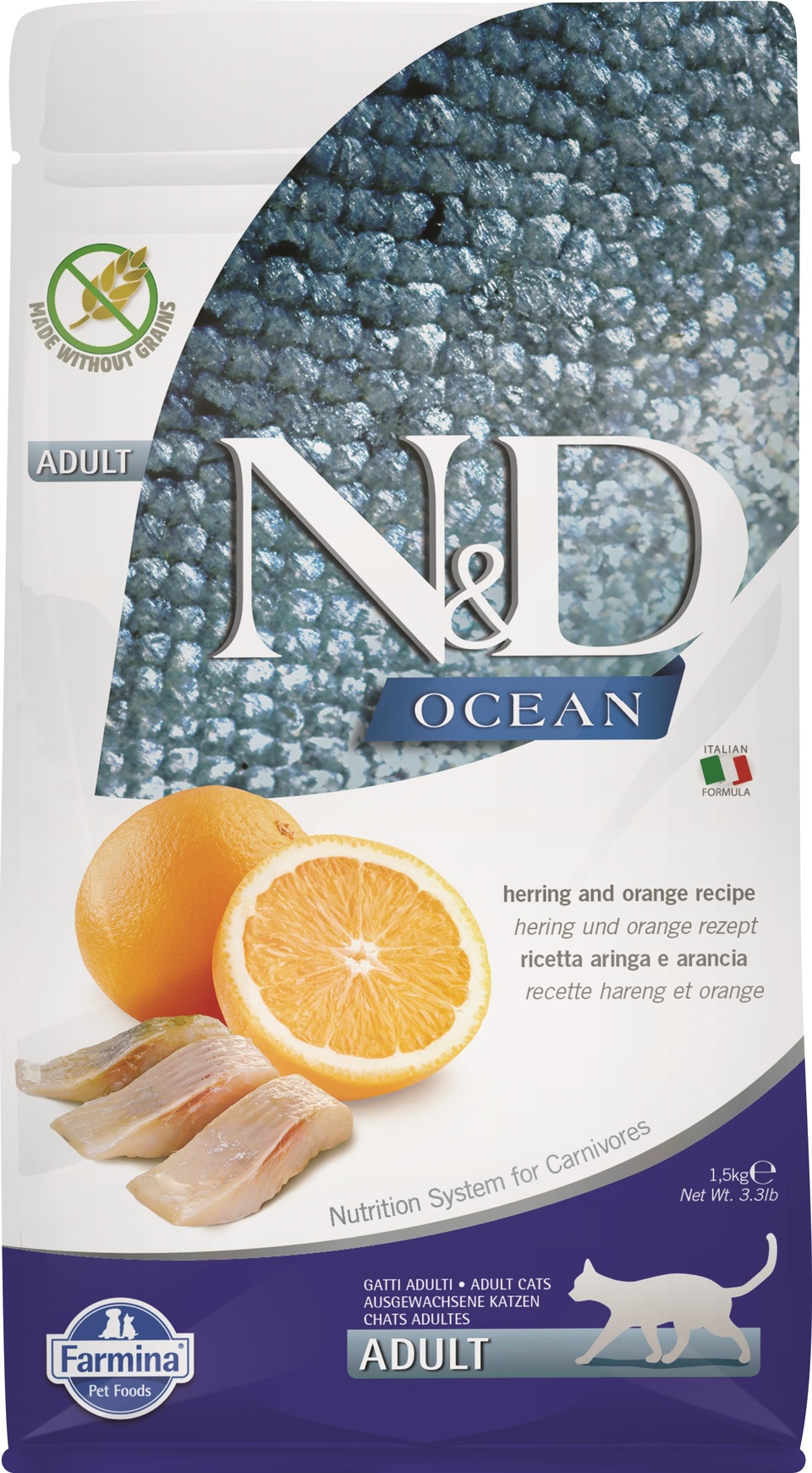 Karma dla kota FARMINA N&D Ocean Adult Śledź i pomarańcza 1.5 kg