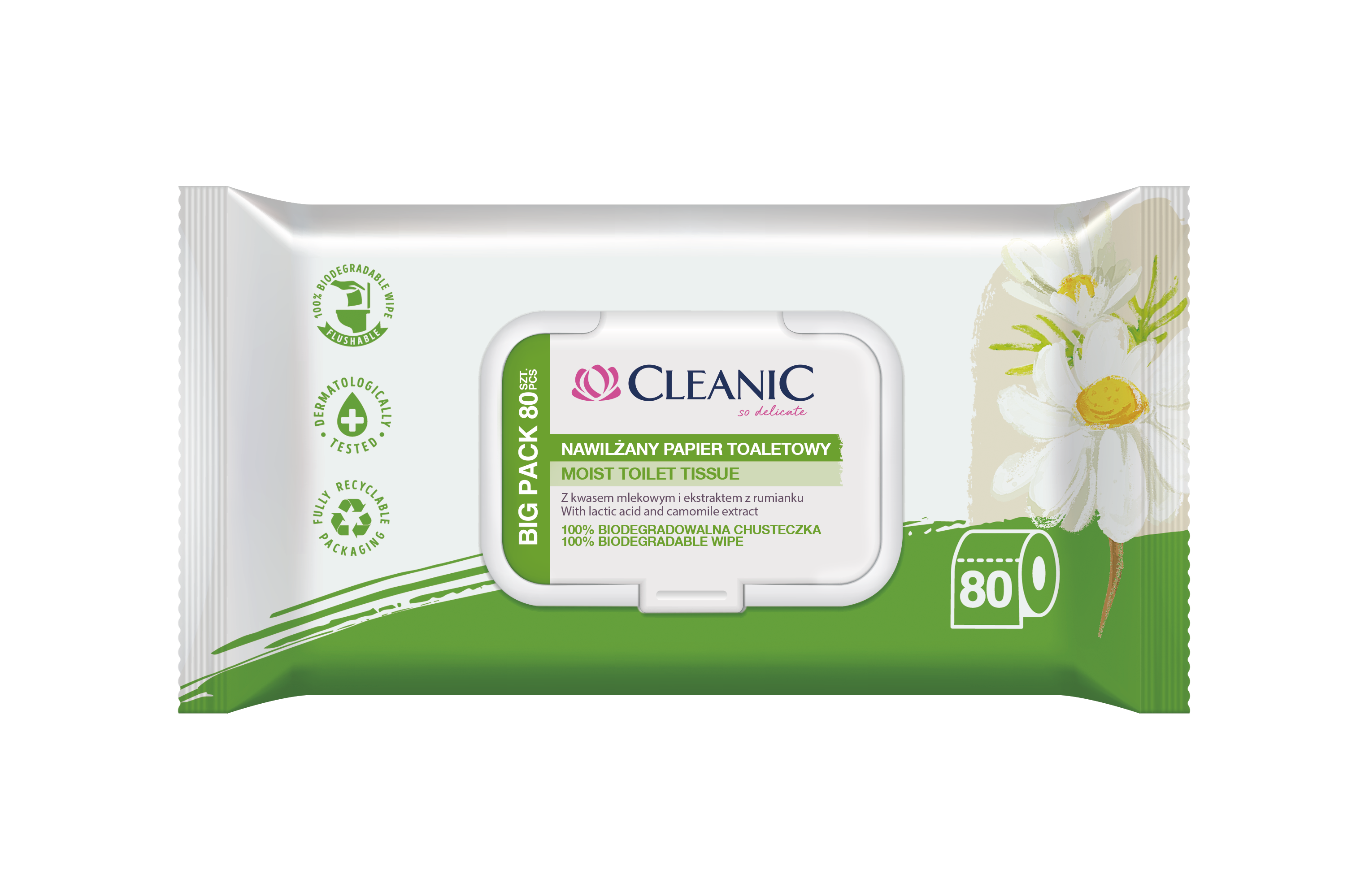 Cleanic Rumianek nawilżany papier toaletowy, 80 szt./1 opak.