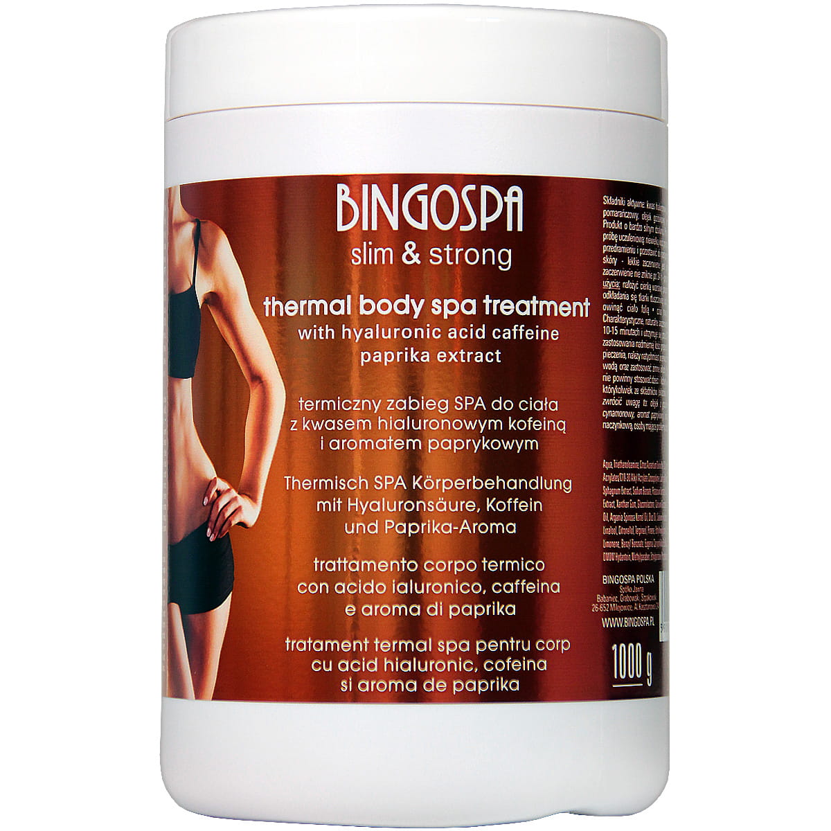 Bingospa Slim & strong termiczny zabieg SPA do ciała z kwasem hialuronowym, kofeiną i aromatem paprykowym, 1000 g