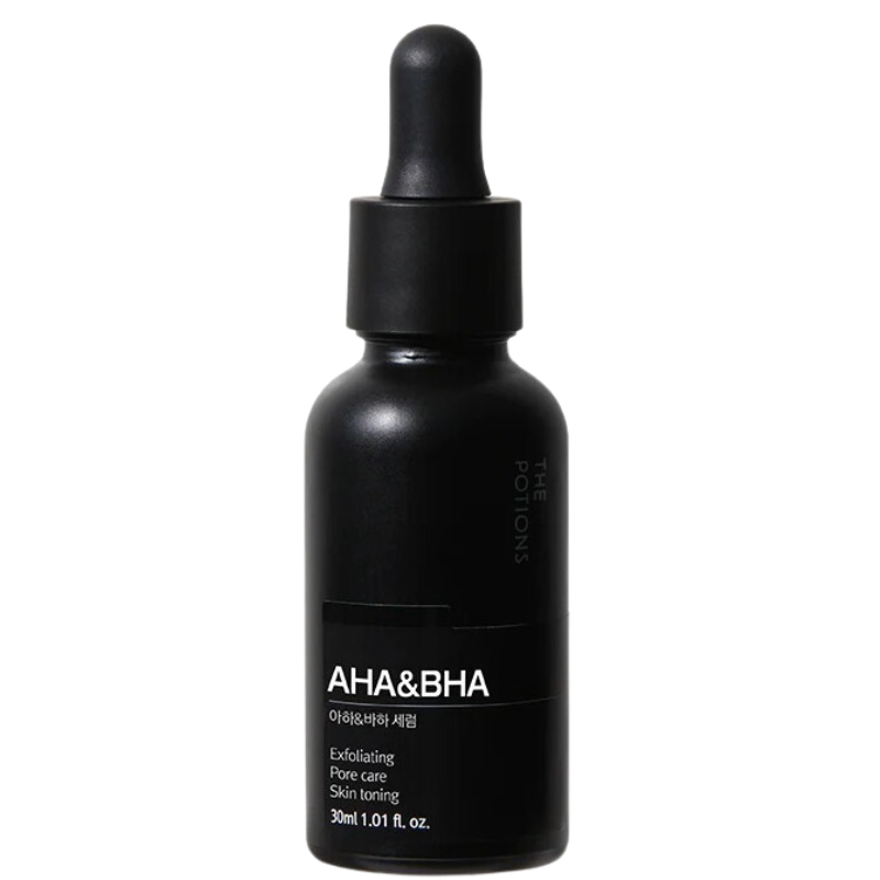 The Potions Black Line złuszczające serum do twarzy z kwasami AHA i BHA, 30 ml