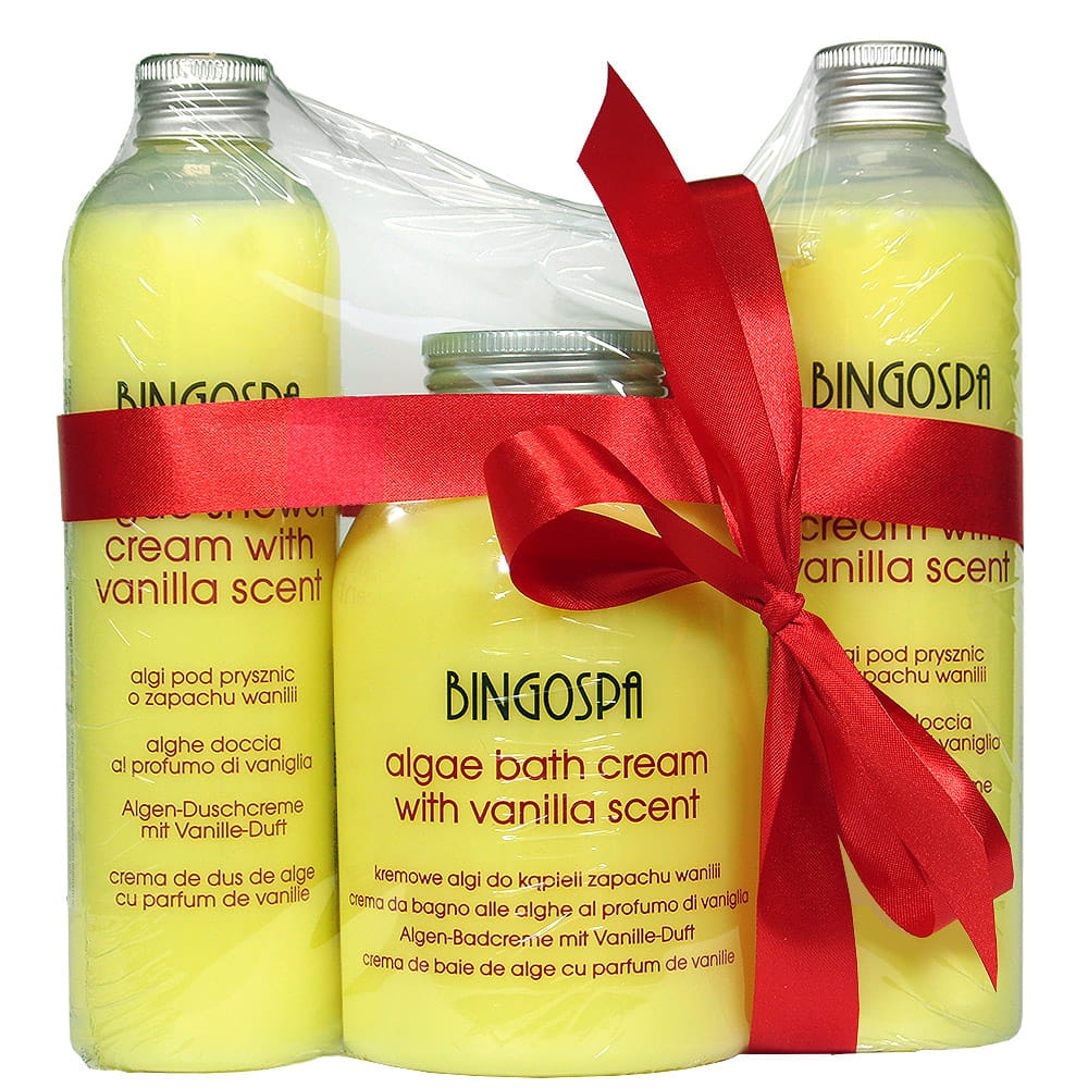 Bingospa zestaw: kremowe algi do kąpieli, 500 ml + algi pod prysznic o zapachu wanilii, 2x300 ml