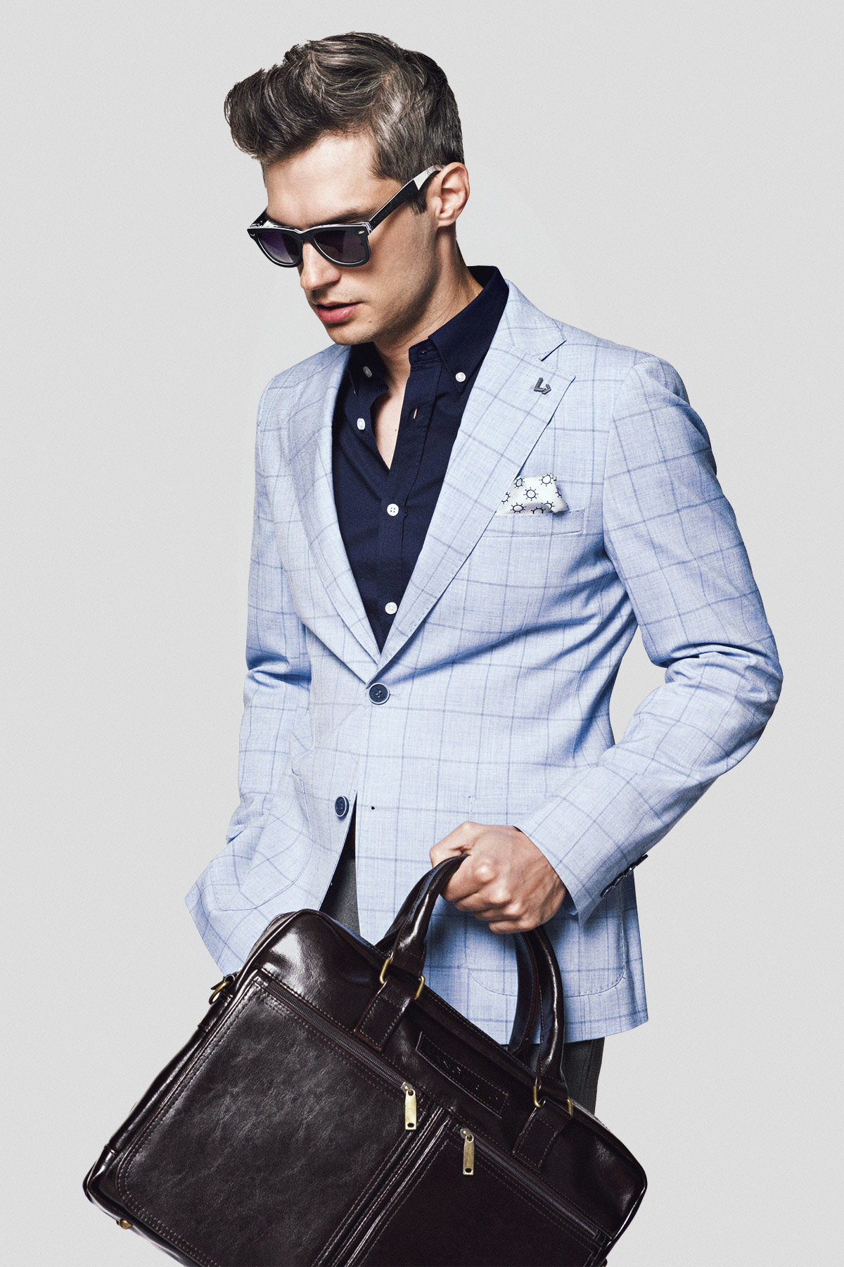 Lancerto Marynarka Błękitna w Kratę Alamosa