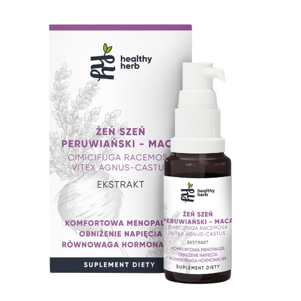 Healthy Herb Adaptogen suplement diety ekstrakt z żeń-szenia peruwiańskiego maca na menopauzę i zaburzenia hormonalne, 30 ml
