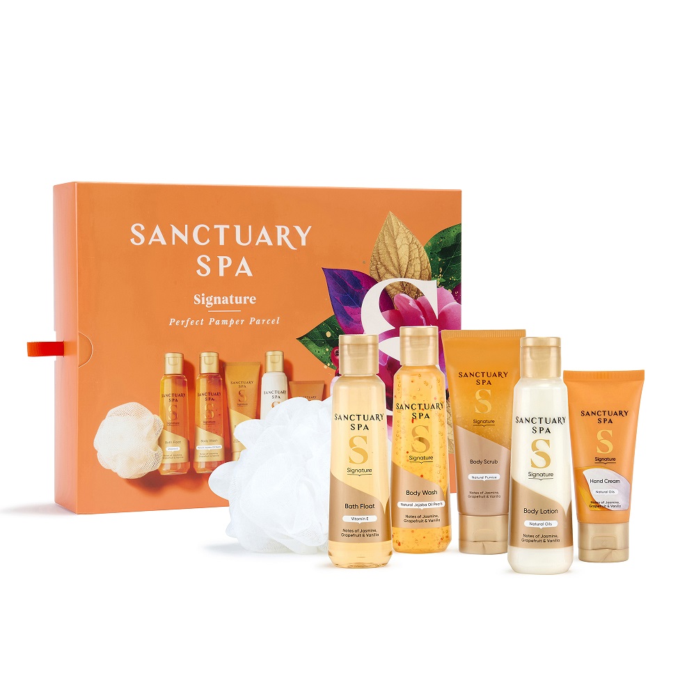 Sanctuary Spa Signature Collection zestaw: płyn do kąpieli, 75 ml + żel pod prysznic, 75 ml + balsam do ciała, 75 ml + peeling do ciała, 50 ml + kr...