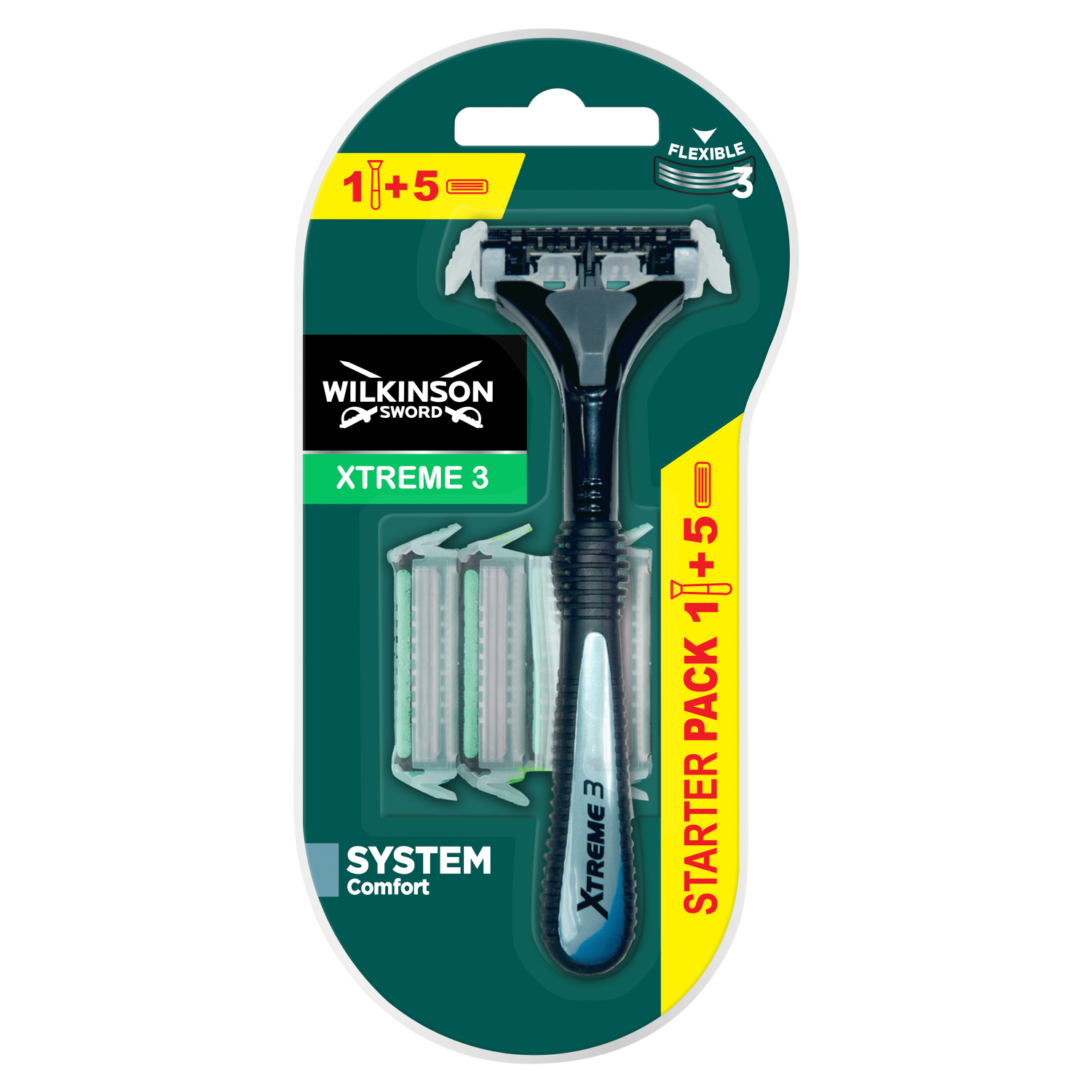 Wilkinson Sword Xtreme3 maszynka do golenia z wymiennymi wkładami dla mężczyzn, rączka + 5 wkładów