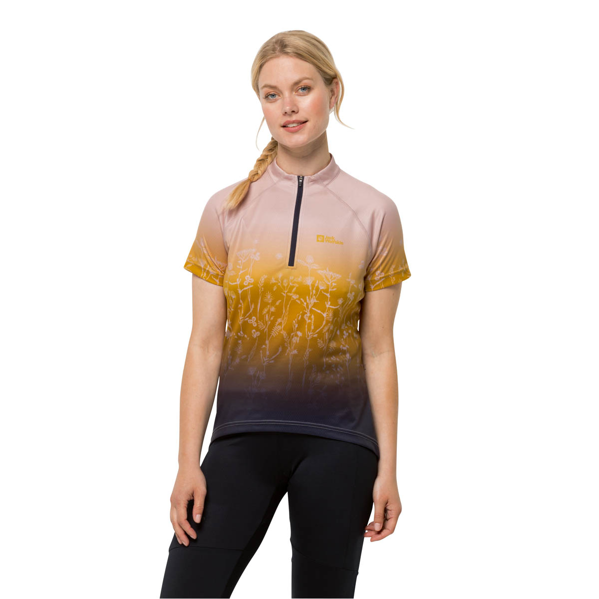 Damska koszulka rowerowa Jack Wolfskin MOROBBIA HZ PRINT T W rose smoke 51 - XL