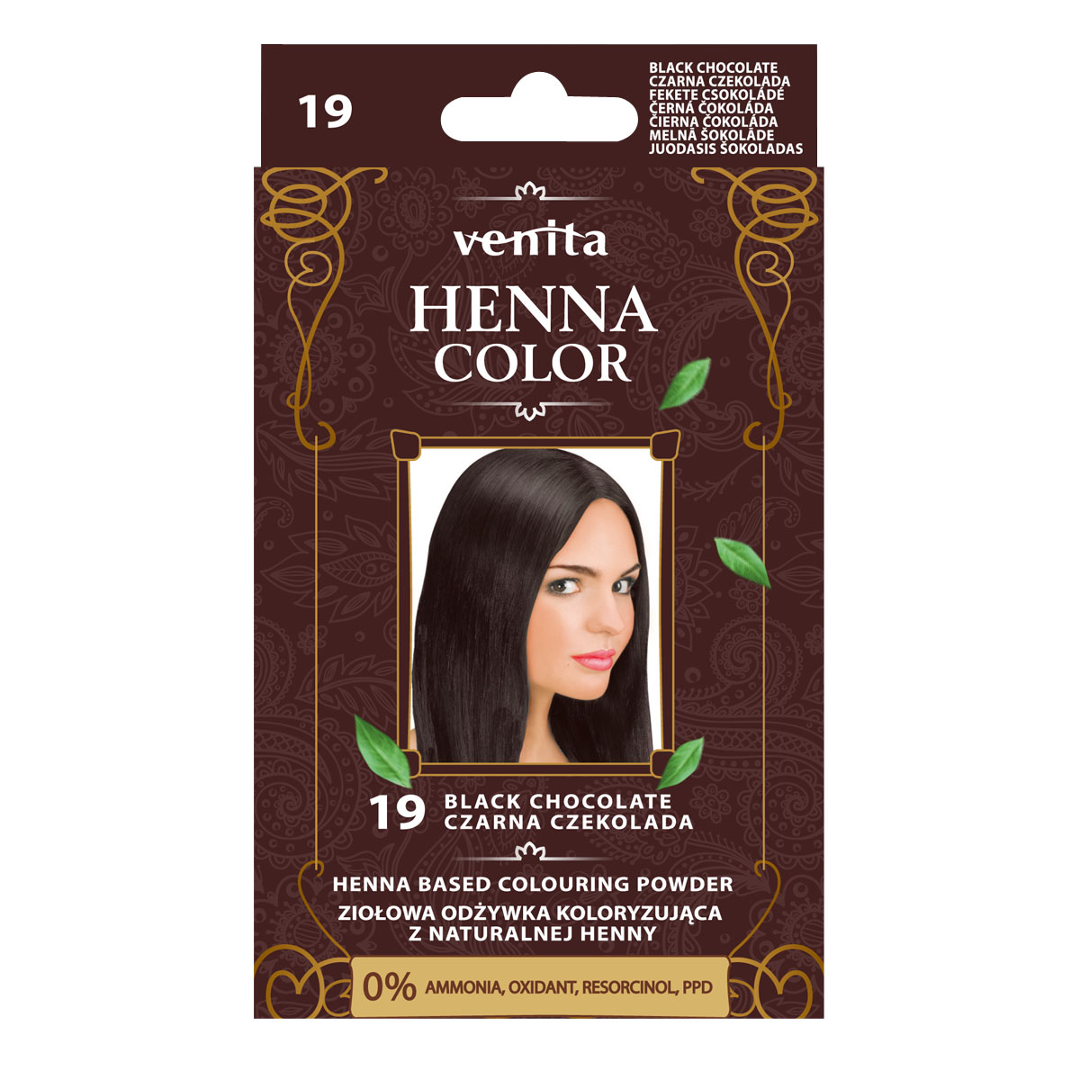 Venita Henna Color ziołowa odżywka koloryzująca z henną do włosów 19 czarna czekolada, 75 g
