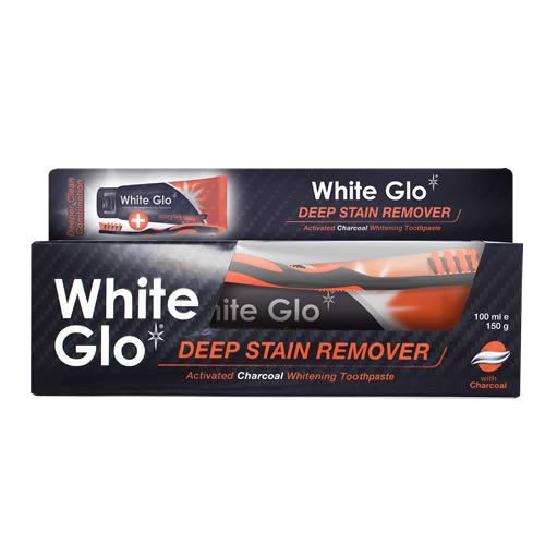 White Glo Charcoal Deep Stain Remover zestaw: wybielająca pasta do mycia zębów z aktywnym węglem, 100 ml + szczoteczka, 1 szt.