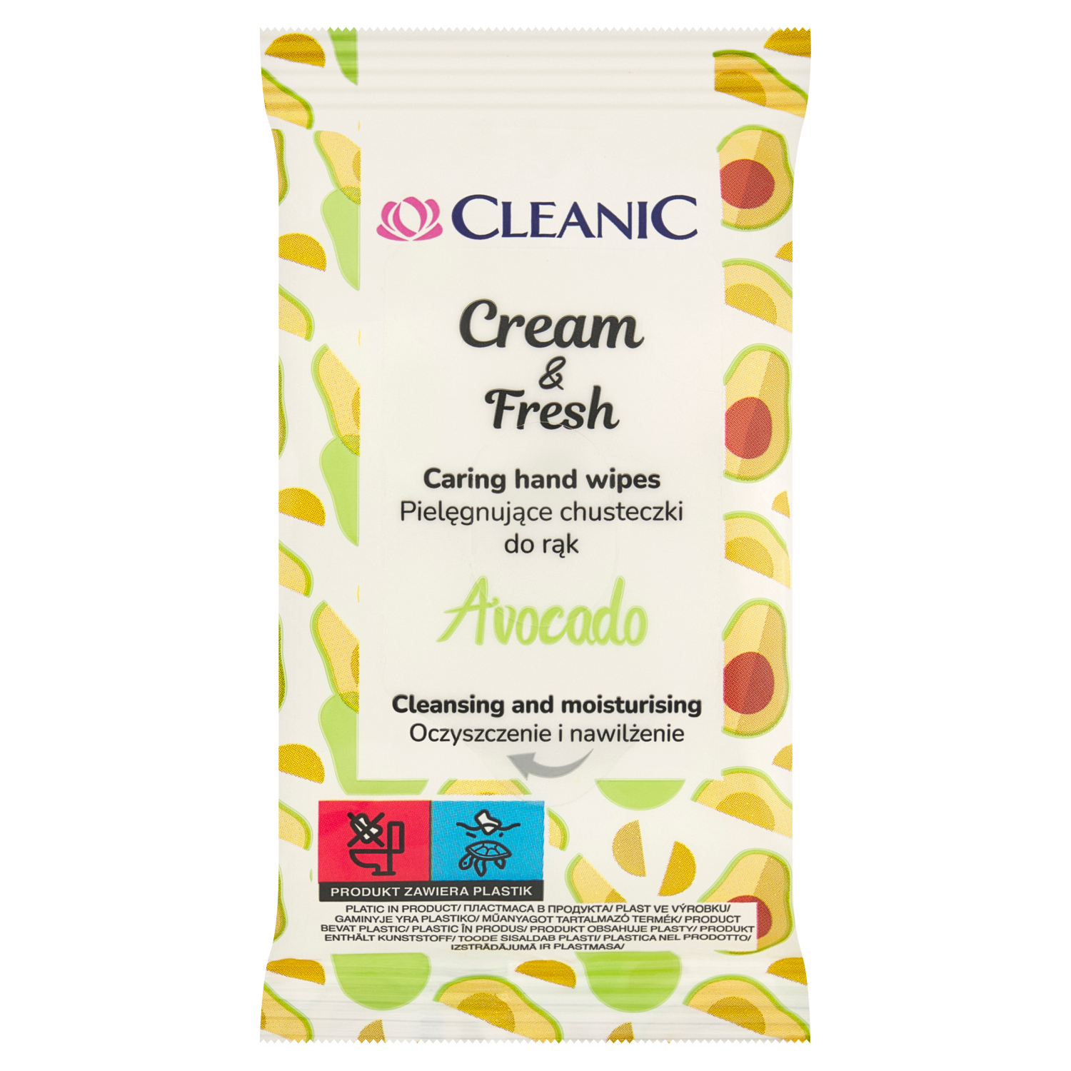 Cleanic Cream&Fresh chusteczki do rąk awokado, 15 szt./1 opak.