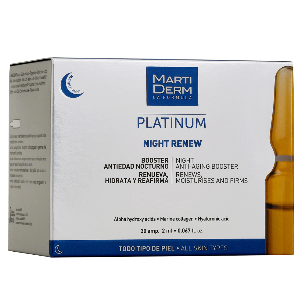 MartiDerm Platinum Night Renew przeciwstarzeniowy booster do twarzy na noc w ampułkach, 30x2 ml/1 opak.