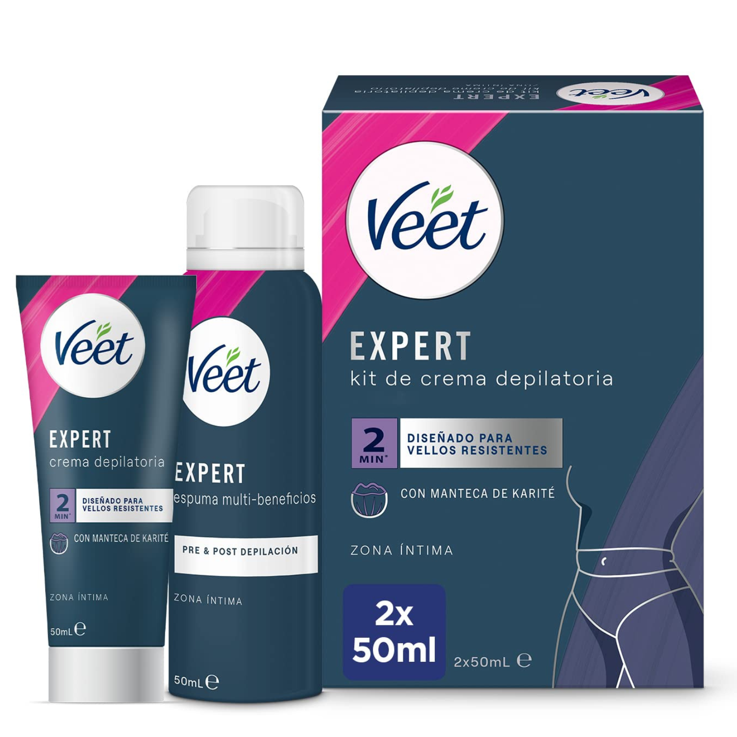 Veet Expert zestaw do depilacji okolic intymnych: krem do depilacji, 50 ml + pianka nawilżająca, 50 ml