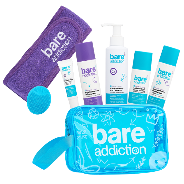 Bare Addiction Clear & Bright zestaw w kosmetyczce, pielęgnacja dla cery trądzikowej, 1 zest.