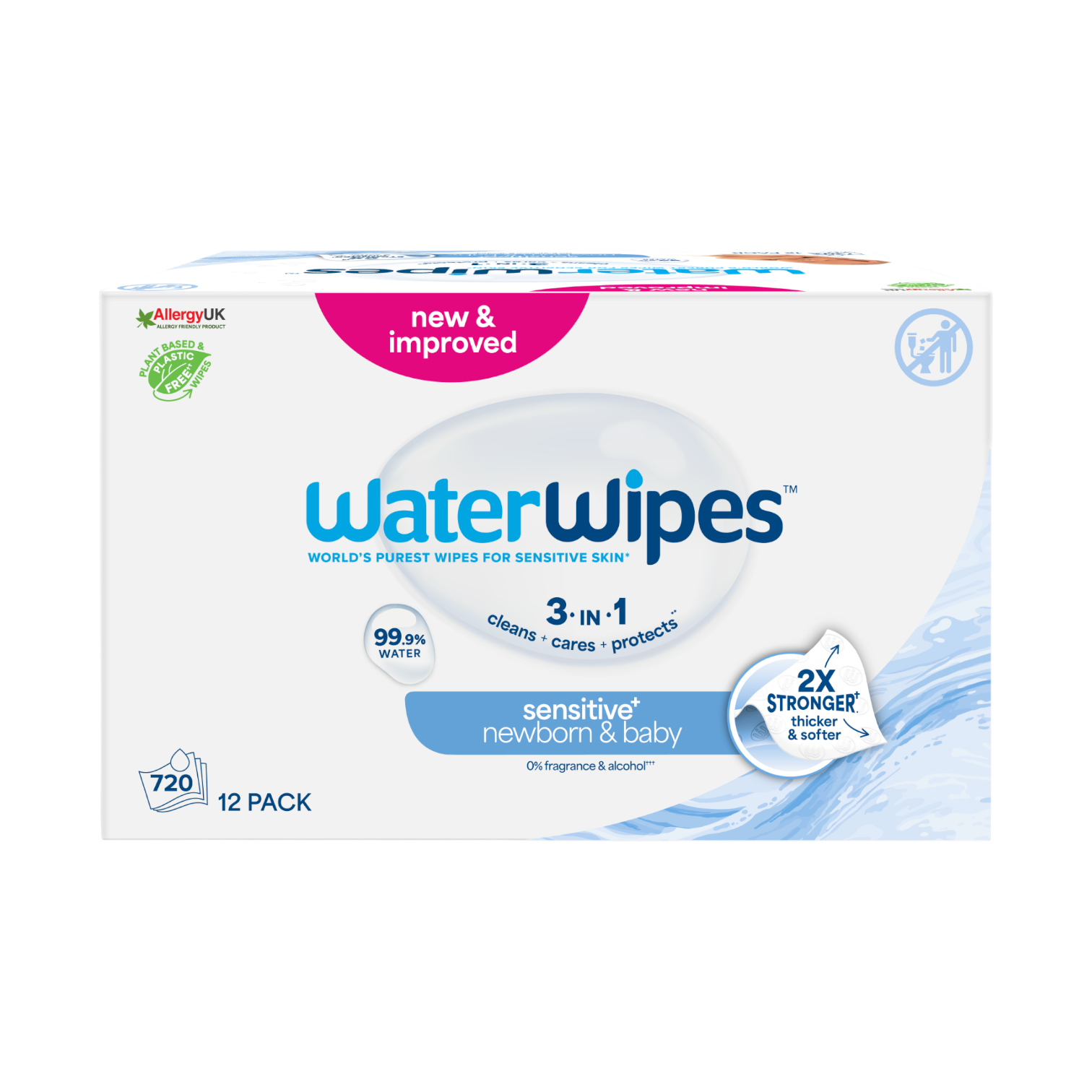 Waterwipes chusteczki nawilżane wodne dla dzieci i niemowląt, 60 szt.x12/1 opak.