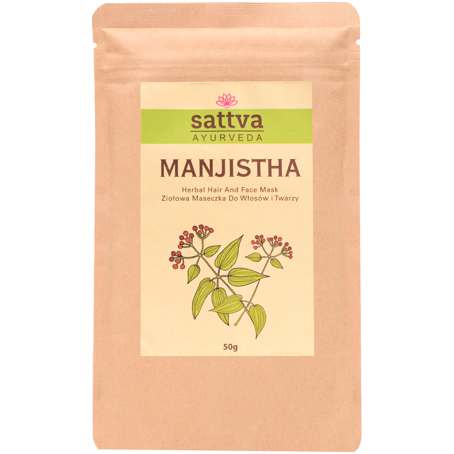 Sattva Manjistha ziołowa maska do twarzy i włosów, 50 g