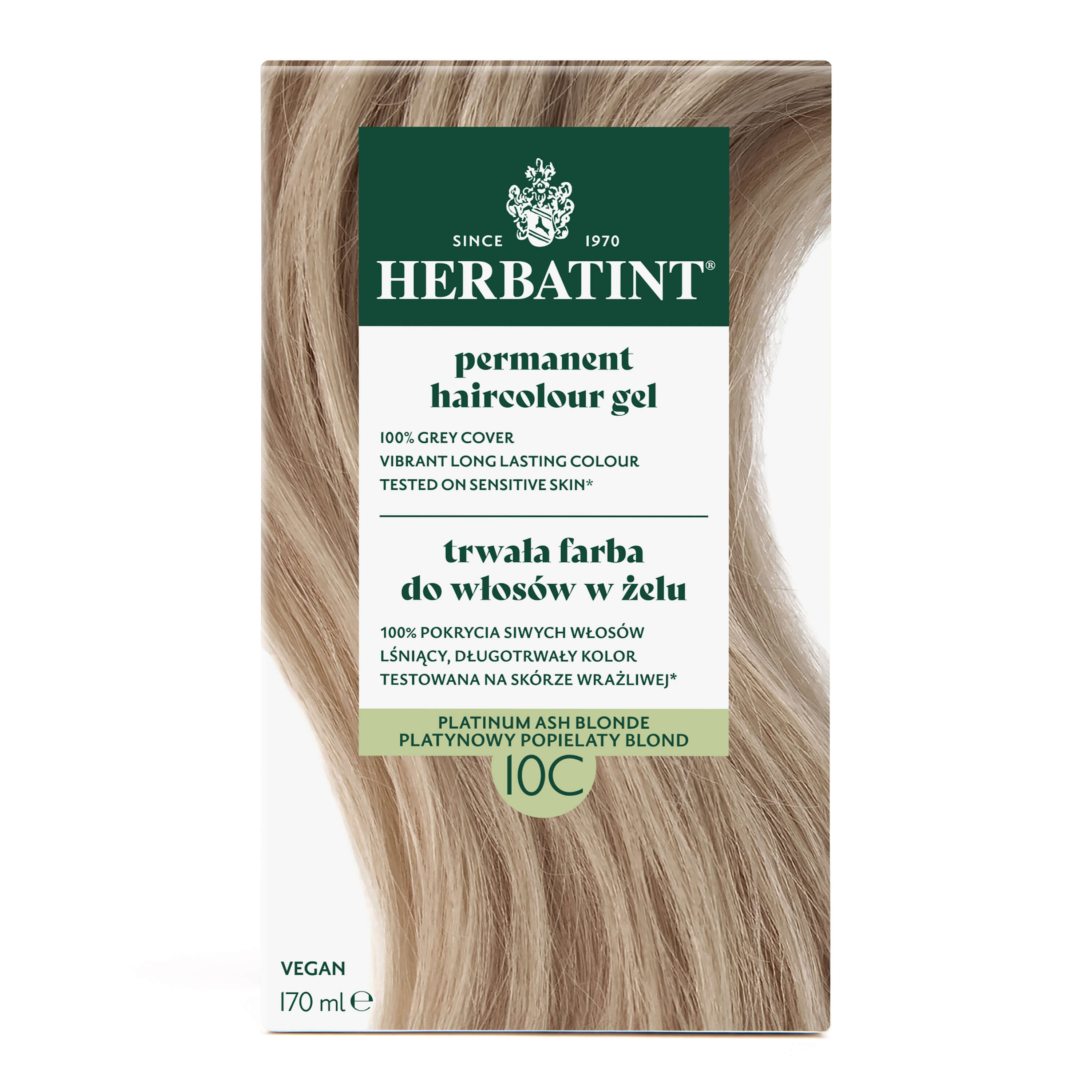 Herbatint trwała farba do włosów w żelu 10C Jasny Popielaty Blond, 170 ml