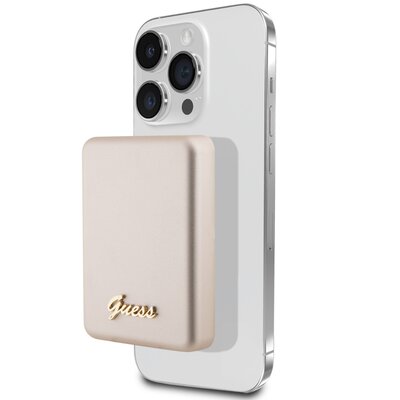 Powerbank indukcyjny GUESS Metal Script Logo MagSafe 5000 mAh 15W Złoty