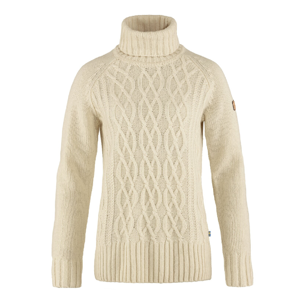 Damski sweter Fjallraven Ovik Cable Knit Roller Neck chalk white - L