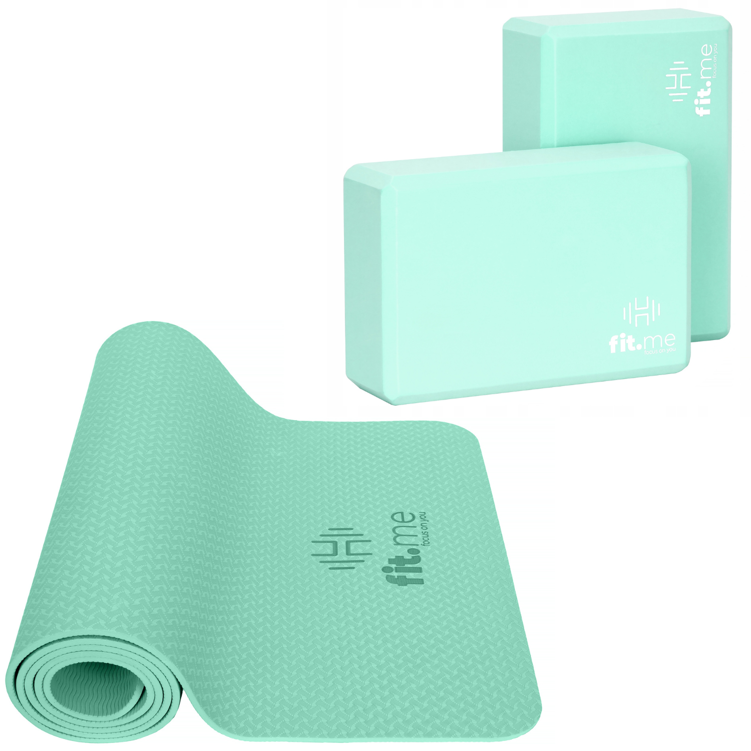 Fit.me zestaw: mata do jogi light green, 1 szt. + kostka do jogi light green, 2 szt.