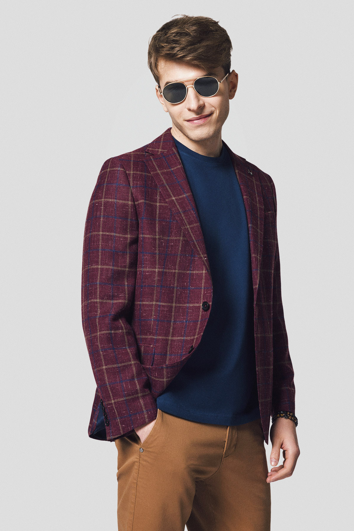 Lancerto Marynarka Bordowa z Wełną w Kratę Scalea