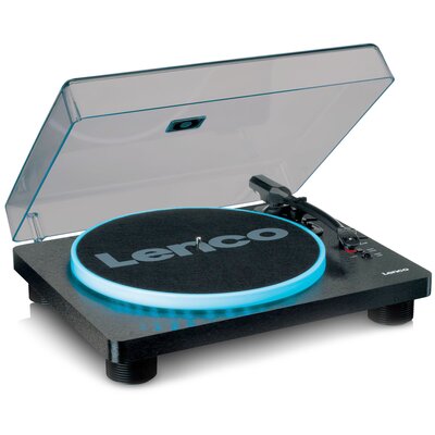 Gramofon LENCO LS-50LED BK Czarny, Półautomatyczny, Napęd paskowy, Podświetlenie LED, Prędkość odtw. 33 1/3,45,78 obr./min