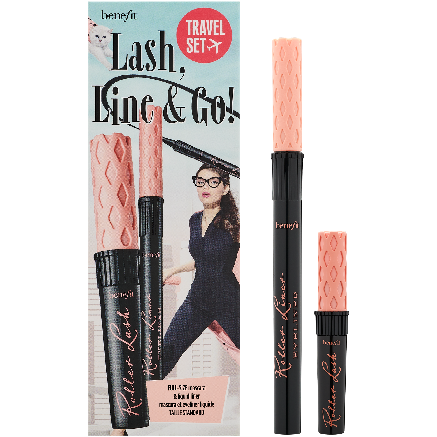 Benefit Lash Line & Go Travel Set Lash Line & Go Travel Set zestaw podkręcająco-liftingujący tusz do rzęs Black 8.5g + matowy eyeliner w pisaku Bla...