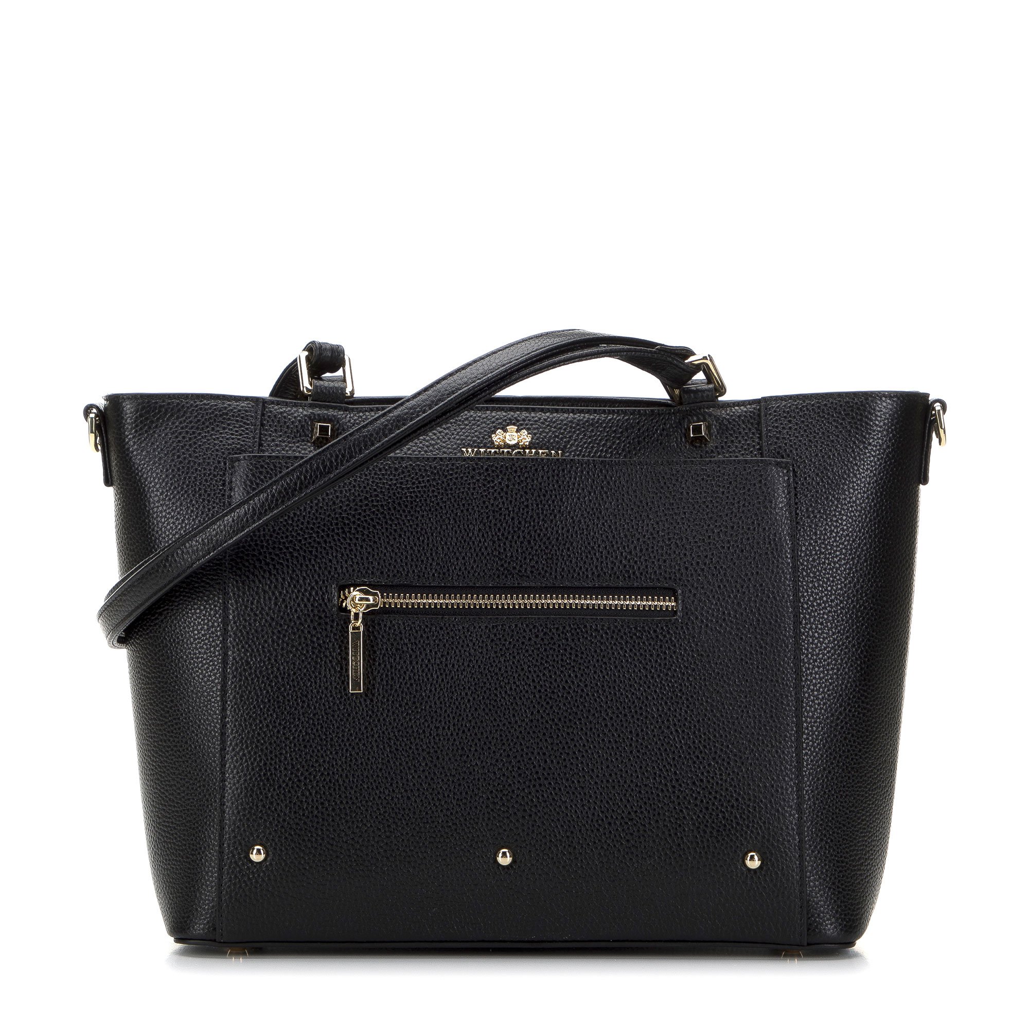 Torebka shopperka skórzana z okrągłymi nitami czarna