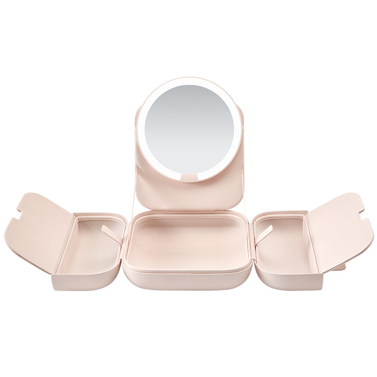 Amiro Cube S podświetlane lusterko z kosmetyczką różowe, 1 szt.