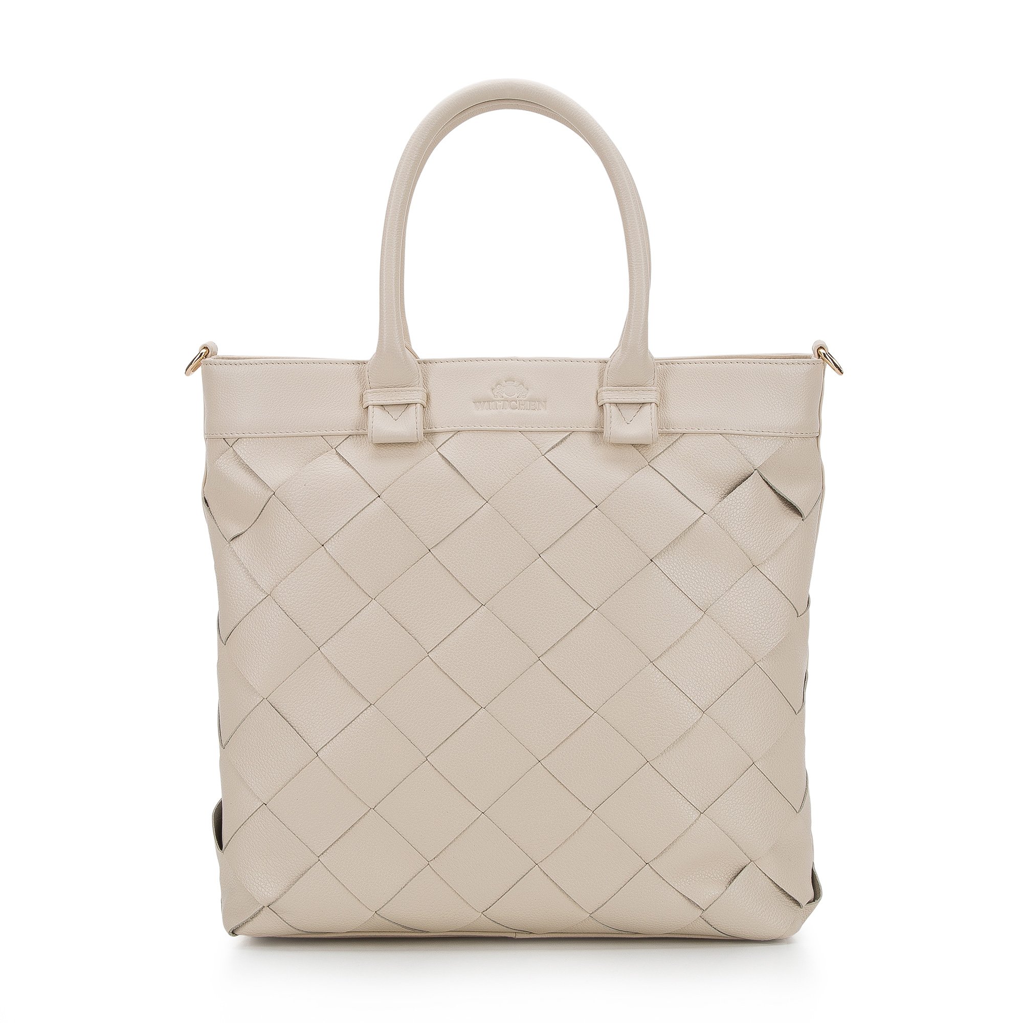 Torebka shopperka skórzana dwukomorowa z plecionką kremowa