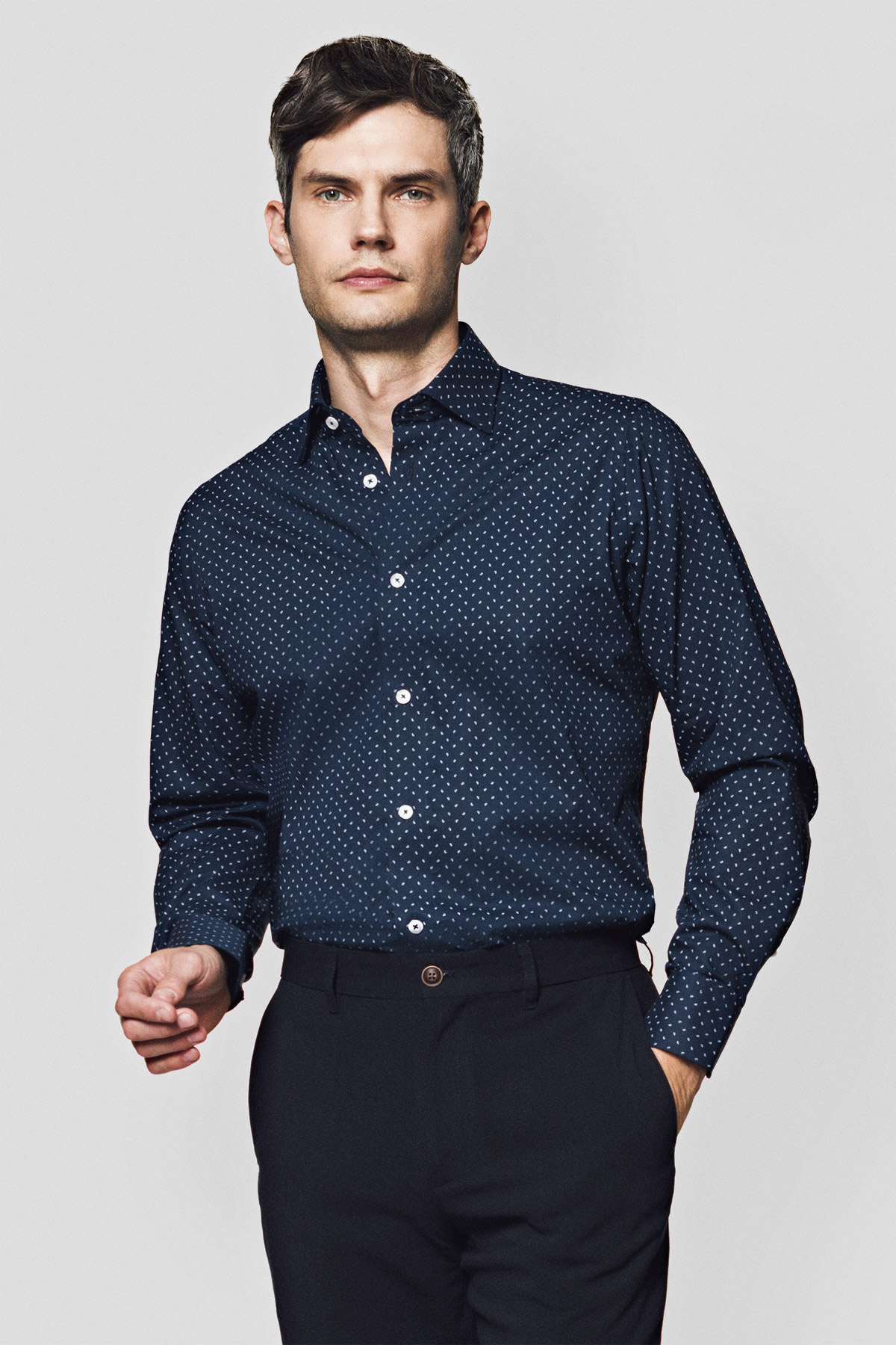 Lancerto Koszula Granatowa Bawełniana Paisley Nicola Slim