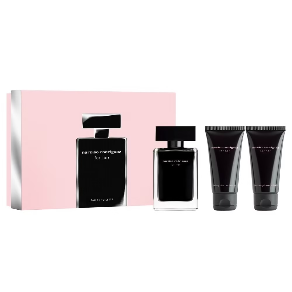 Narciso Rodriguez For Her zestaw: woda toaletowa damska, 50 ml + balsam do ciała, 50 ml + żel pod prysznic, 50 ml