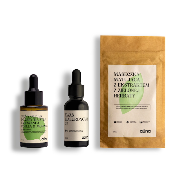 Auna zestaw do cery tłustej i skłonnej do niedoskonałości: serum, 30 ml + kwas hialuronow, 30 ml + maseczka, 50 g