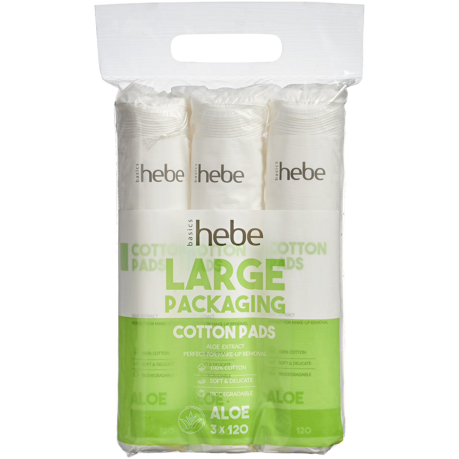 Hebe Basics Large Packaging Aloe płatki kosmetyczne, 3x120 szt./1 opak.